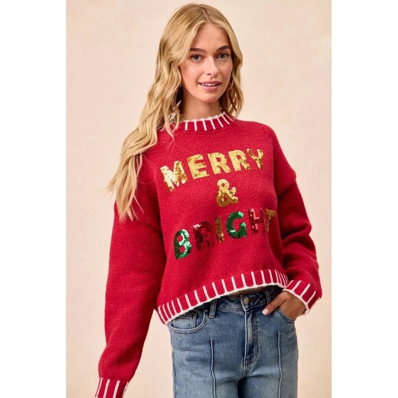 BiBi Christmas Theme Sequin Lattering Sweater NWT - Picture 9 of 16